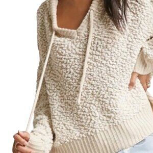 POL ANTHROPOLOGIE CREAM HOODIE SWEATER  CHUNKY KNIT COZY SOFT GIRL LARGE